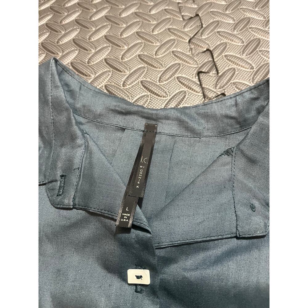 IC by Connie K Jacket Large Blue Linen button front boho back zip lagenlook - Picture 12 of 12